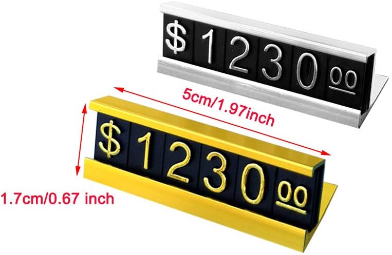 Mollytek 16 Sets Price Display Counter Stand Adjustable Price Tag with Aluminum Base for Jewelry Dollar Price Display Cube Block Kit for Retail Shop (Golden) - Image 4